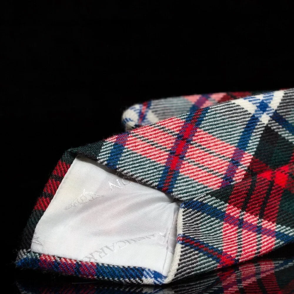 Vintage Macquarrie Modern Tartan Wool Tie By Lacharron Red/Green/White Plaid 3”